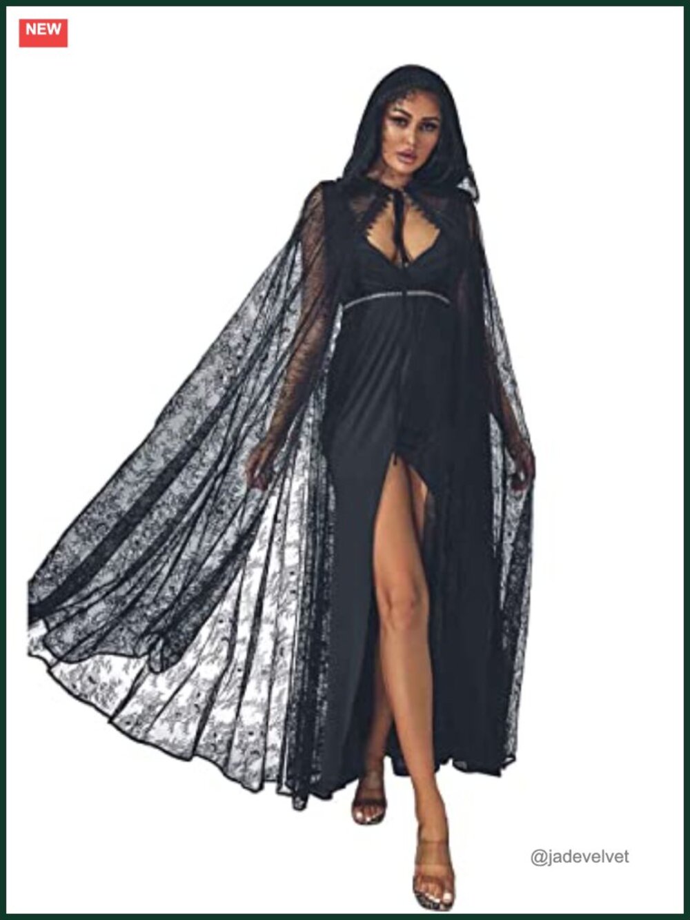 Lace Full Length Hooded Cloak Long Cape Halloween Costume Cosplay Party Cape